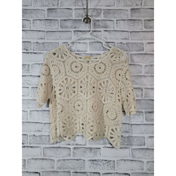 NWOT Rebellion Again Crochet Overlay Top Vintage Boho Style Size Medium Cream - Picture 2 of 4